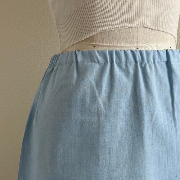 handmade blue white linen blend crochet lace trim mini skirt - Picture 2 of 9